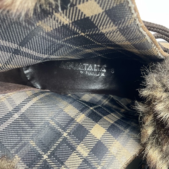 Aquatalia Marvin K 8 Wedge Heel Suede Ankle Boots Faux Fur Lined Italy Lace Up - Picture 6 of 10